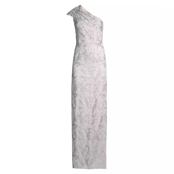 Aidan Mattox Metallic Silver One Shoulder Gown size 0 - Picture 2 of 6